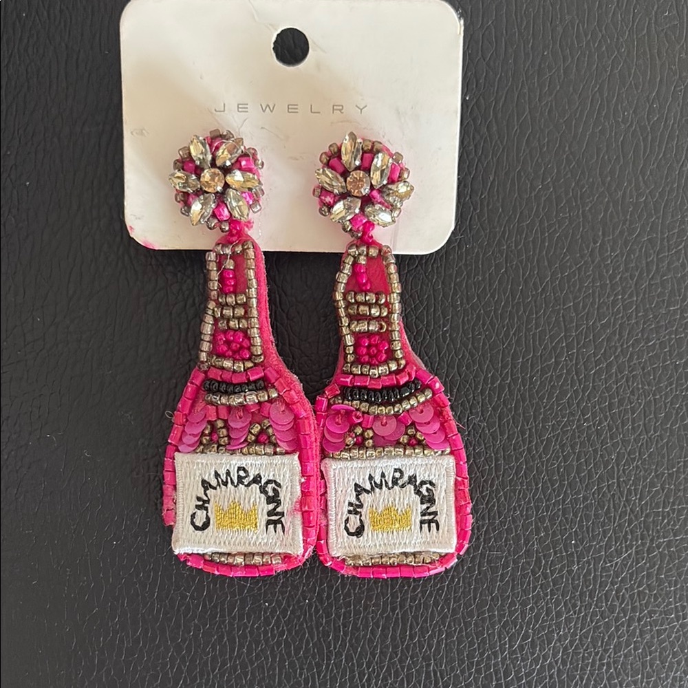 Sparkly Pink Champagne Bottle Earrings